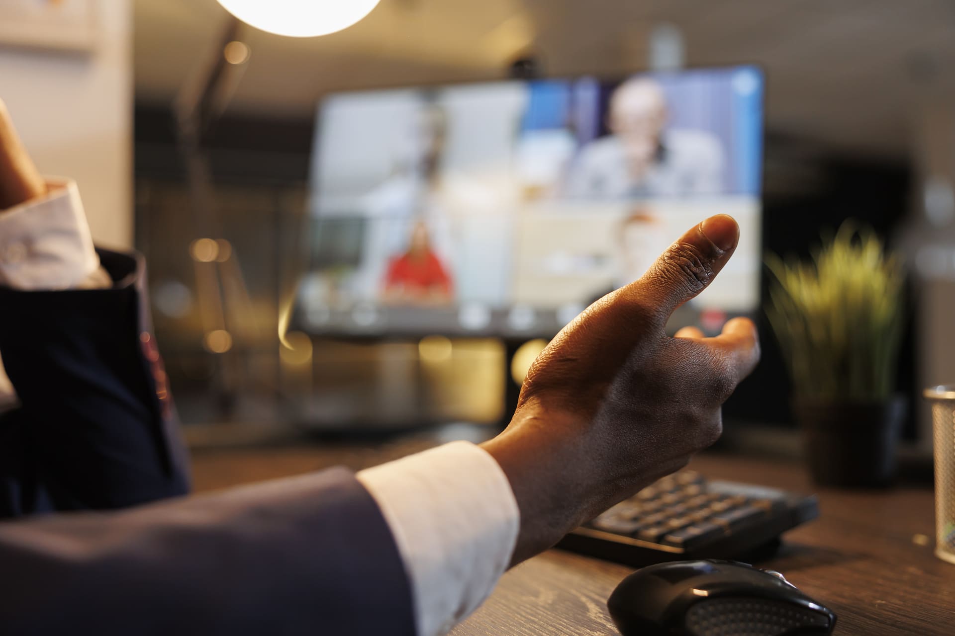 Manager explaining financial strategy remote team online videocall meeting discussing company profit growth report multi ethnic coworkers working overtime marketing project close up (1) (1)